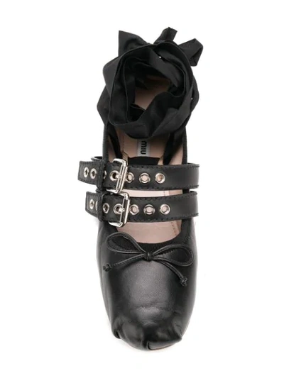 Shop Miu Miu Buckle Ballerina Shoes In Black