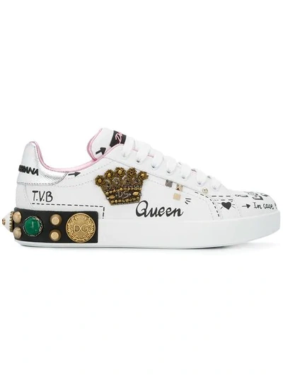 Dolce & Gabbana 20mm Portofino Crown Leather Sneakers In White 