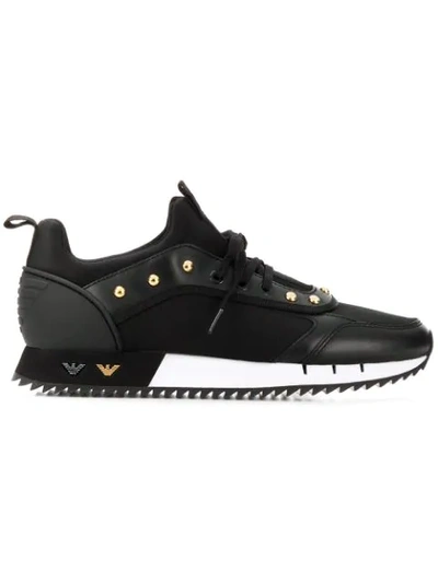 Shop Emporio Armani Studded Sneakers - Black