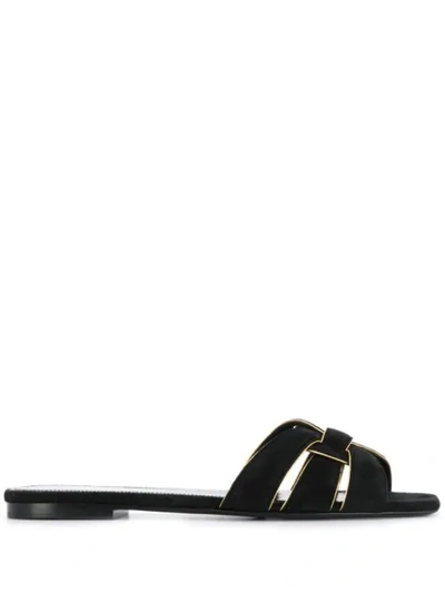 Shop Saint Laurent Tribute Buckle Detail Sandals In Black