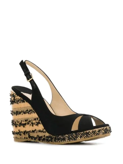 Shop Jimmy Choo Woven Wedge Sandals In Black