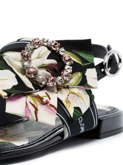 Shop Dolce & Gabbana Lily Print Thong Sandals - Black