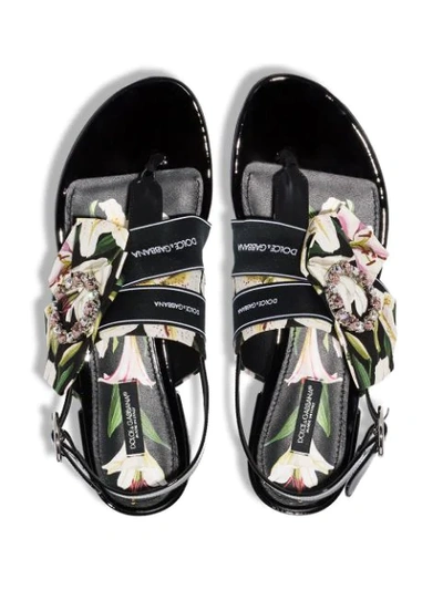 Shop Dolce & Gabbana Lily Print Thong Sandals - Black