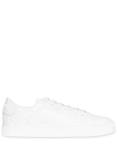 Shop Burberry Monogram Leather Sneakers In White