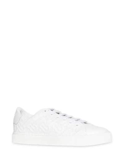 Shop Burberry Monogram Leather Sneakers In White