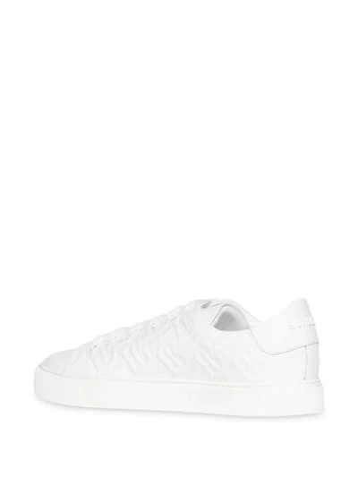 Shop Burberry Monogram Leather Sneakers In White