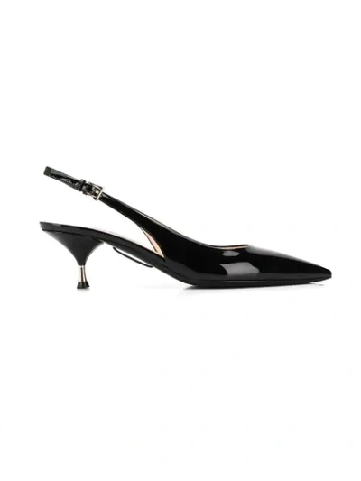 Shop Prada Bow Ribbon Sling-back Pumps In Black