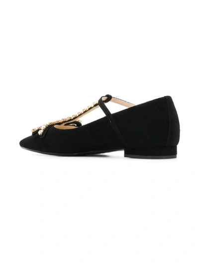 Shop Anna Baiguera Crystal Embellished T-bar Ballerinas In Nero