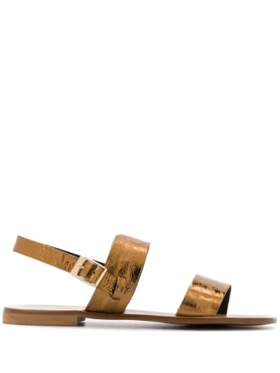 Shop Fabio Rusconi Metallic Flat Sandals - Gold