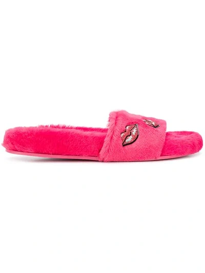 Shop Valentino Garavani Glitter Lips Slides In Pink