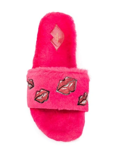 Shop Valentino Garavani Glitter Lips Slides In Pink