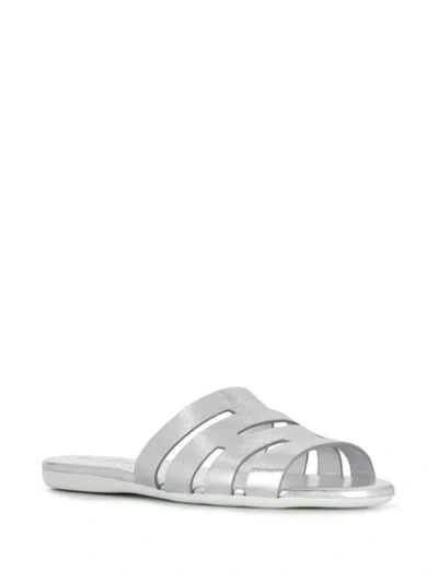 Shop Hogan Flat Metallic Sandals In Silver