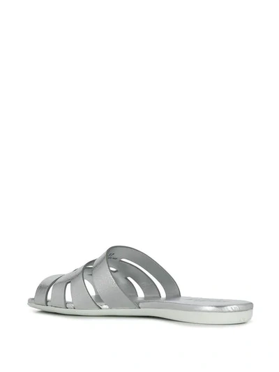 Shop Hogan Flat Metallic Sandals In Silver