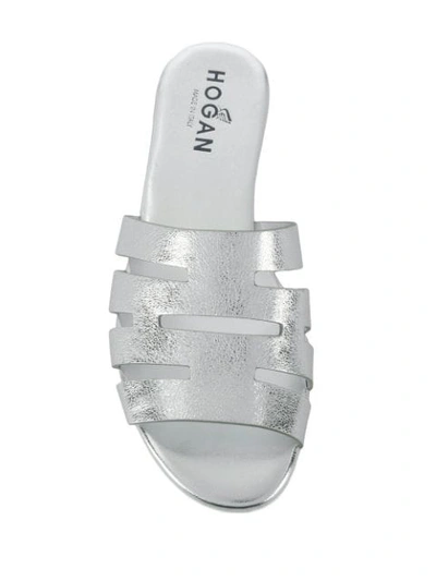 Shop Hogan Flat Metallic Sandals In Silver