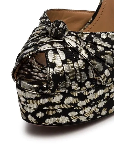 Shop Aquazzura Black Gold And Silver Metallic Evita Jacquard 130 Leather Platform Sandals