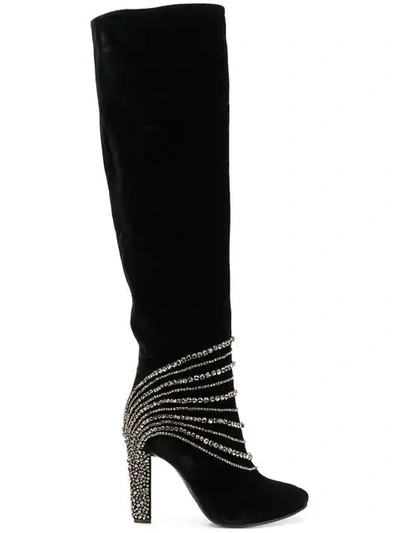 ALBERTA FERRETTI STUD EMBELLISHED BOOTS - 黑色