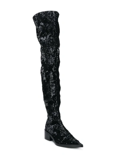 Shop Mm6 Maison Margiela Sequin Over The Knee Boots In 900 Black