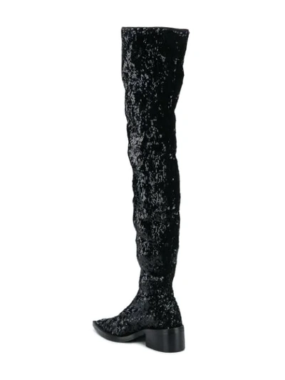 Shop Mm6 Maison Margiela Sequin Over The Knee Boots In 900 Black