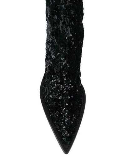 Shop Mm6 Maison Margiela Sequin Over The Knee Boots In 900 Black