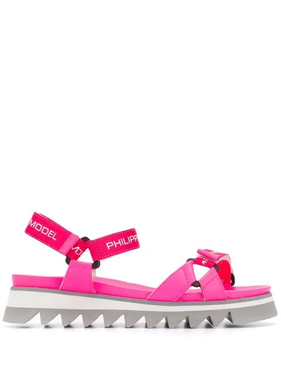 Shop Philippe Model Logo Touch-strap Sandals In Pink