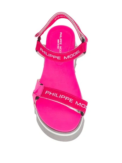 Shop Philippe Model Logo Touch-strap Sandals In Pink