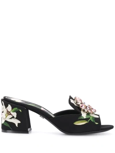 Shop Dolce & Gabbana Gem Encrusted Floral Sandals In Black