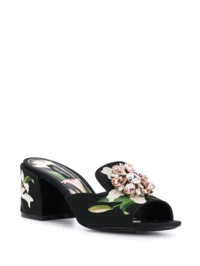 Shop Dolce & Gabbana Gem Encrusted Floral Sandals In Black