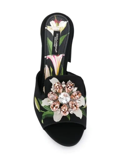 Shop Dolce & Gabbana Gem Encrusted Floral Sandals In Black