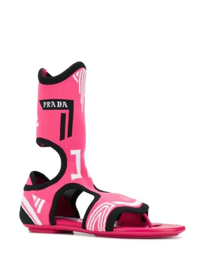 Shop Prada Jacquard Knit Sock Sandals In Pink