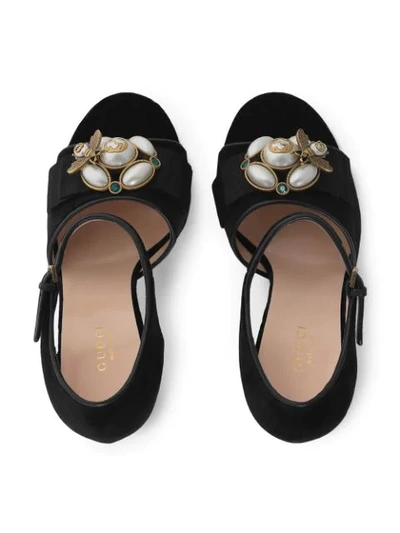 Shop Gucci Velvet Sandals With Bee In Black