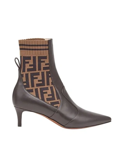 Shop Fendi Ff Motif Ankle Boots In F13ct-ebony+tabacco Black