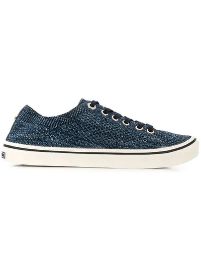 Shop Tommy Hilfiger Melange Knitted Low Top Sneakers In Blue