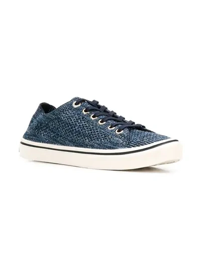 Shop Tommy Hilfiger Melange Knitted Low Top Sneakers In Blue