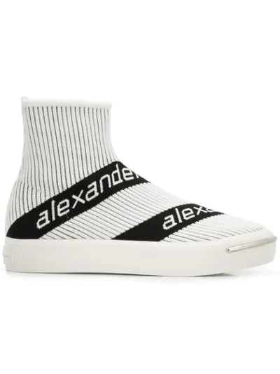 Shop Alexander Wang Logo Stripe Sock Sneakers In White