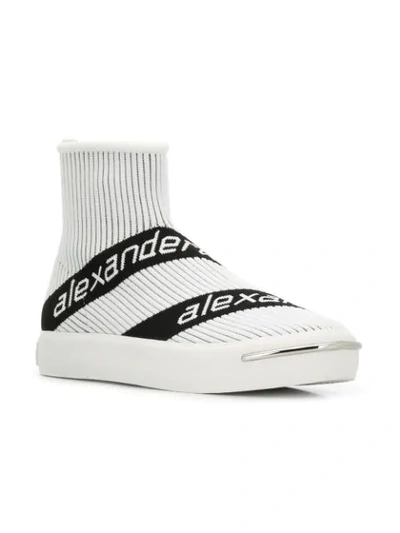 Shop Alexander Wang Logo Stripe Sock Sneakers In White