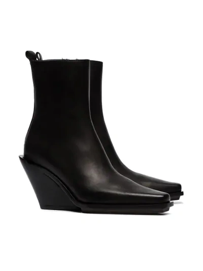 Shop Ann Demeulemeester Black 100 Leather Wedge Ankle Boots