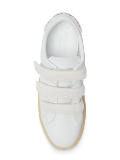 Shop Burberry Strap Detail Perforated Check Leather Sneakers In White