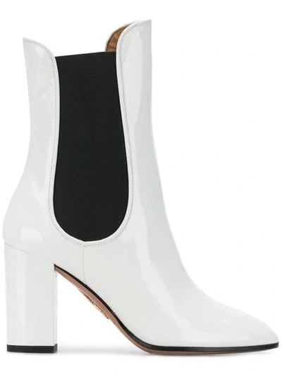 Shop Aquazzura Mid-calf Block Heel Boots In White