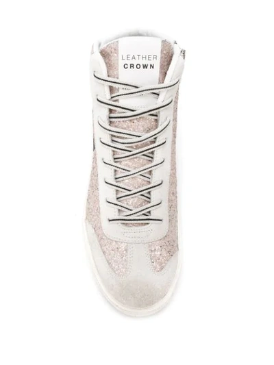Shop Leather Crown Embellished Hi-top Sneakers In Pink