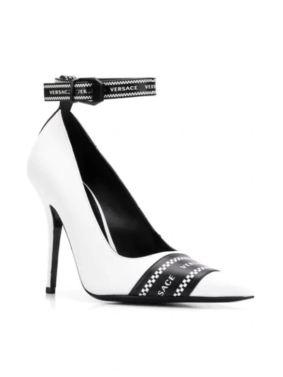 Shop Versace Ankle Strap Pumps In White