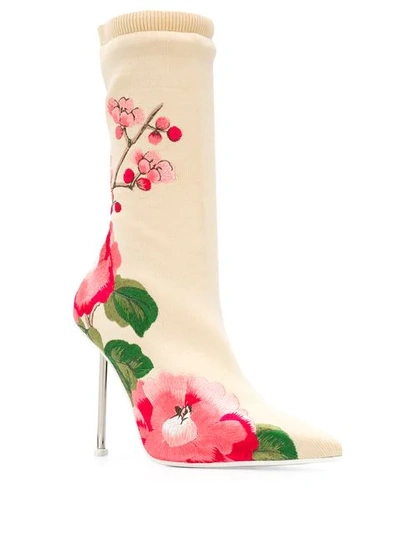 Shop Alexander Mcqueen Heeled Floral Sock Boots In Neutrals