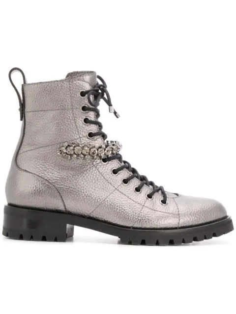 silver combat boots