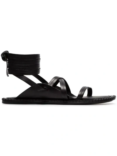 ANN DEMEULEMEESTER BLACK LACE UP LEATHER SANDALS - 黑色