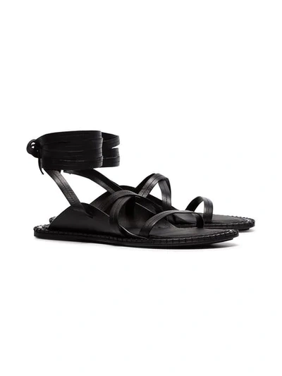 ANN DEMEULEMEESTER BLACK LACE UP LEATHER SANDALS - 黑色