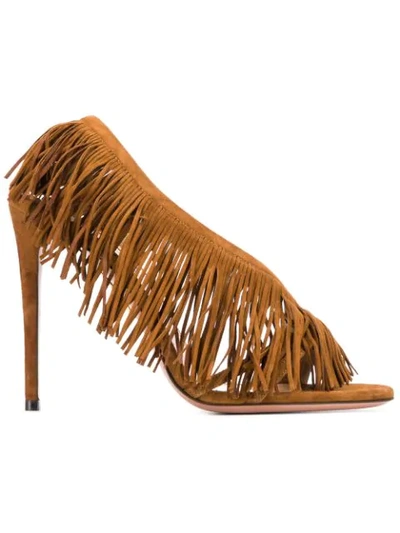 Shop Aquazzura Wild Fringe Sandals In Brown