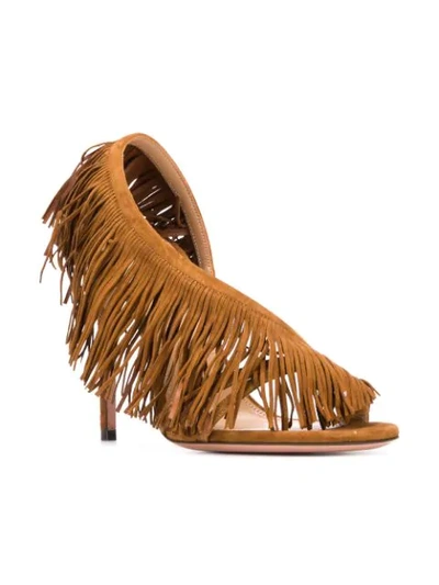 Shop Aquazzura Wild Fringe Sandals In Brown