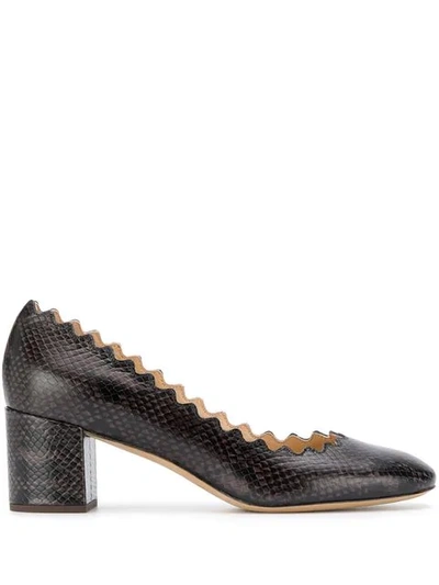 Shop Chloé Scallop Edged Pumps In Charcoal Black