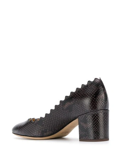 Shop Chloé Scallop Edged Pumps In Charcoal Black