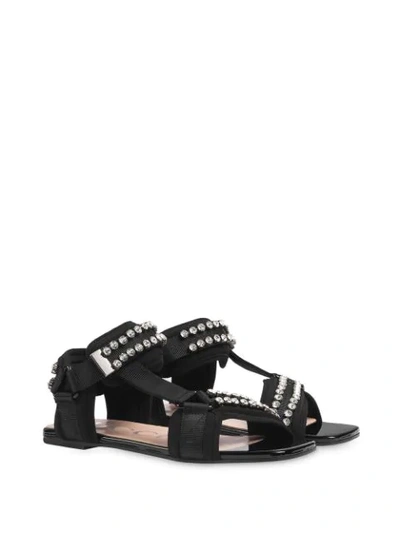 Shop Gucci Technical Canvas Sandal With Crystals In Black