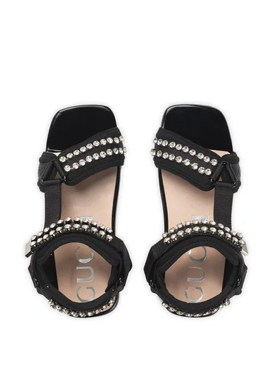 Shop Gucci Technical Canvas Sandal With Crystals In Black